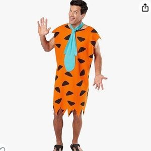 Men's Fred Flinstone Orange Costume with Blue Tie